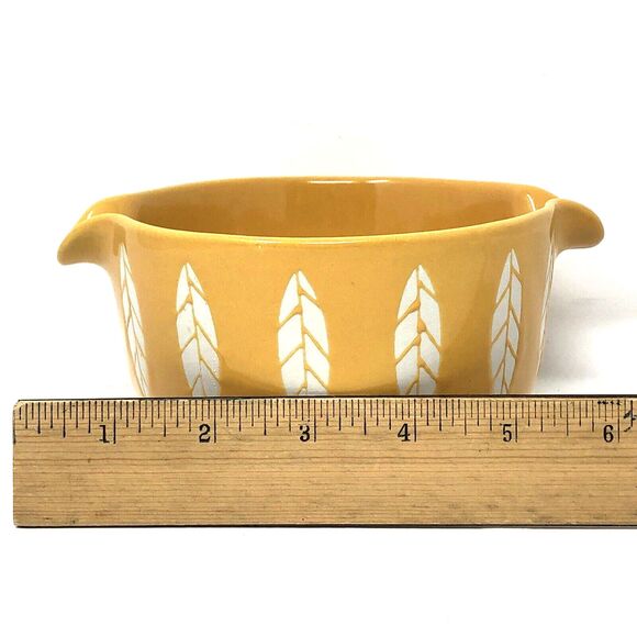 MCM Lotus Stoneware Bowl VTG Yellow Double Spout Pour Gravy/Sauce - Picture 8 of 8